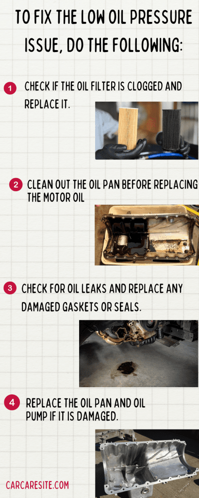 Steps to fix the low oil pressure issue